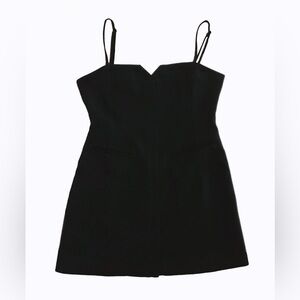 Women’s Tailored Black Mini Dress with Spaghetti Straps V-Notch Lined Dress L